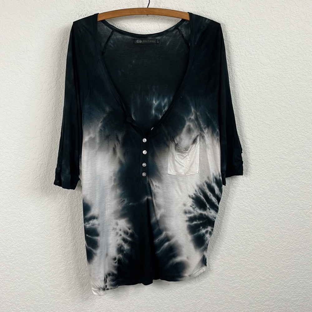 John Eshaya Tie Dye Drop Sleeve Batwing Top